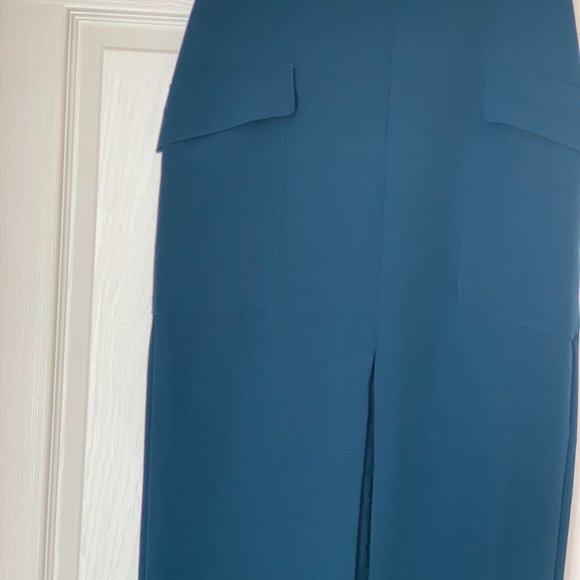SKIRT FULL LENGTH Teal Blue Unusual Front Slit Cargo Style Pockets Sz 6 - Picture 3 of 14